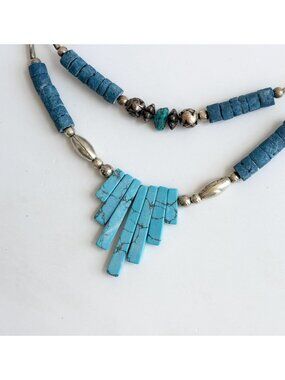 Turquoise Accented Vintage Southwest Style Mexican Sterling Silver 925 Necklace